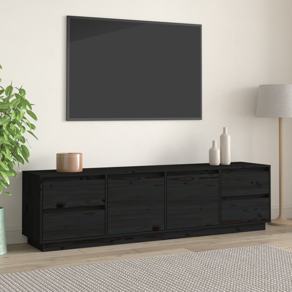 tv-bord 176x37x47,5 cm massivt fyrretræ sort