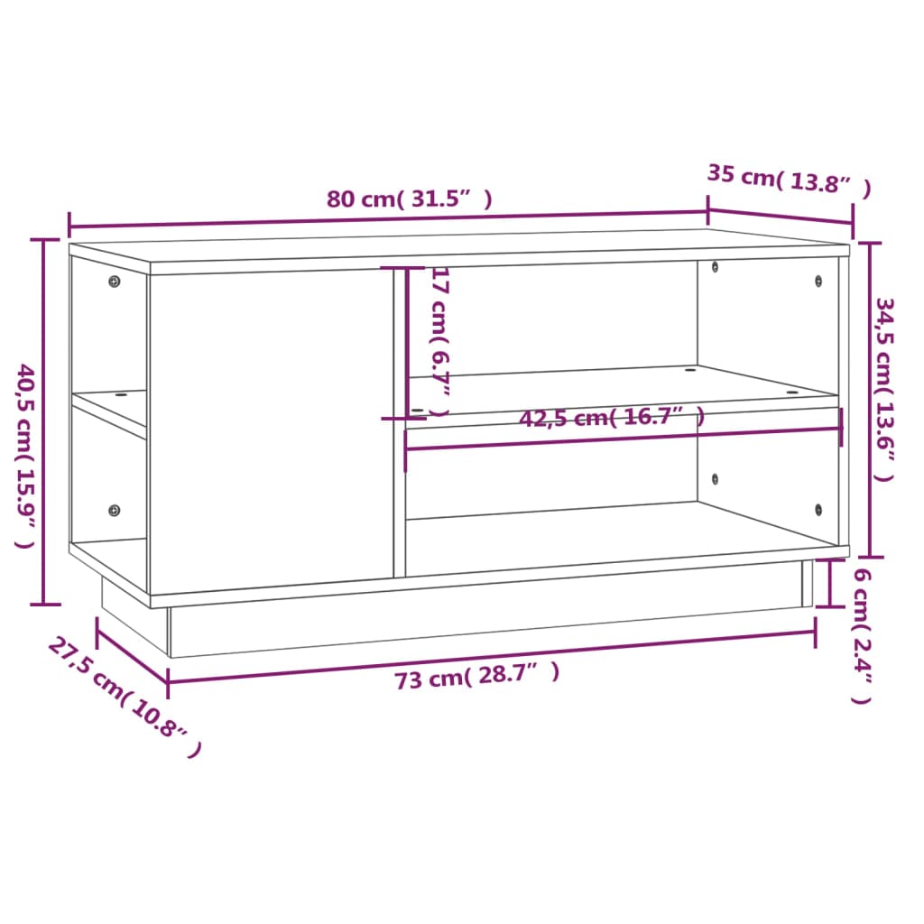 tv-bord 80x35x40,5 cm massivt fyrretræ hvid