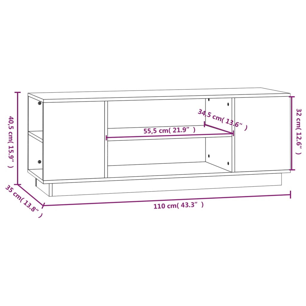 tv-bord 110x35x40,5 cm massivt fyrretræ