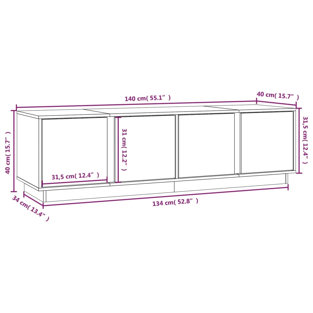 tv-bord 140x40x40 cm massivt fyrretræ