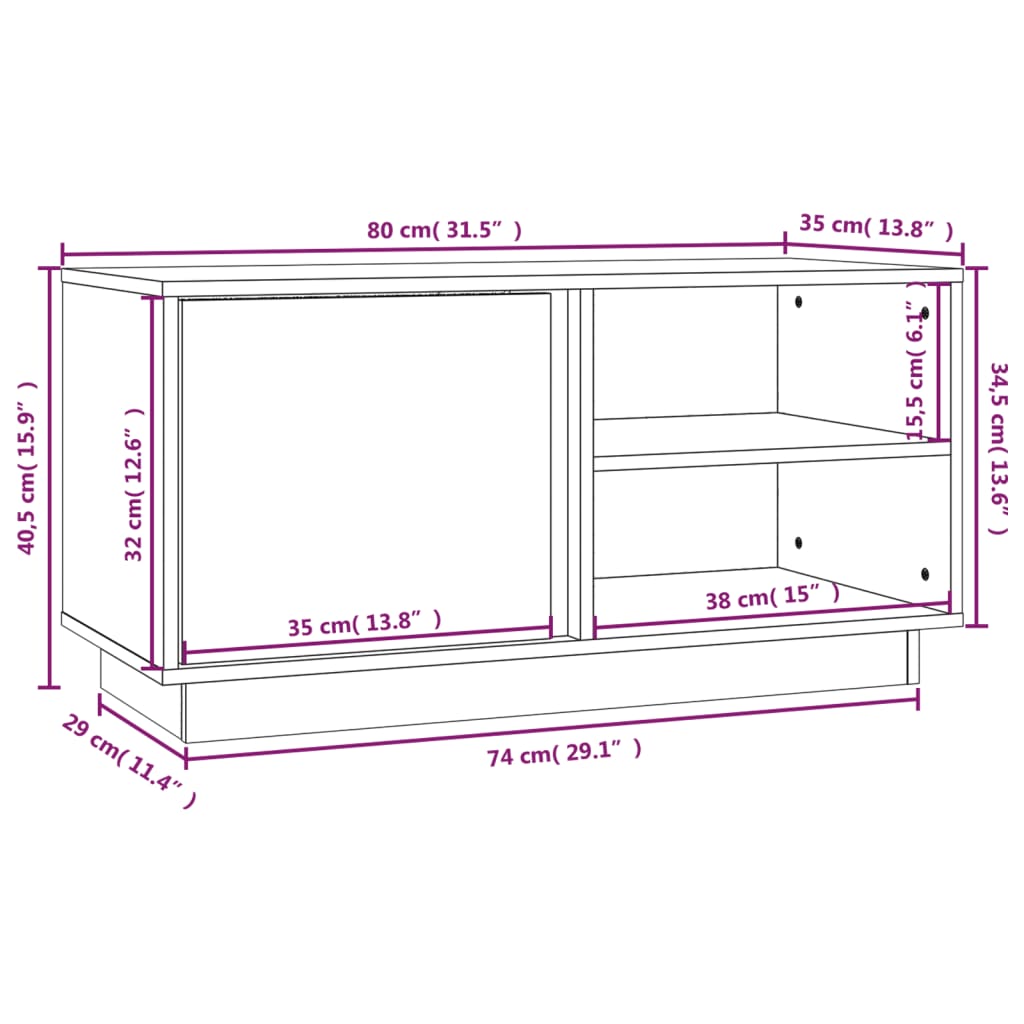 tv-bord 80x35x40,5 cm massivt fyrretræ gyldenbrun