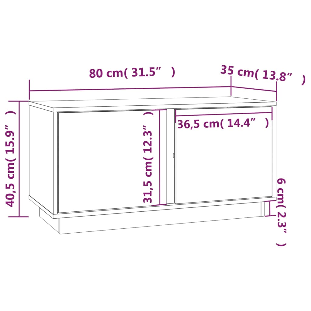 tv-bord 80x35x40,5 cm massivt fyrretræ hvid