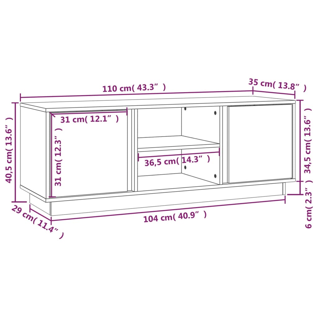 tv-bord 110x35x40,5 cm massivt fyrretræ grå