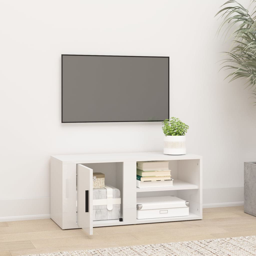 tv-bord 80x31,5x36 cm konstrueret træ hvid højglans