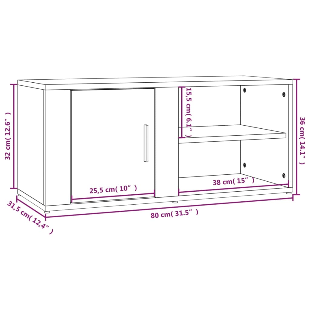 tv-bord 80x31,5x36 cm konstrueret træ hvid højglans