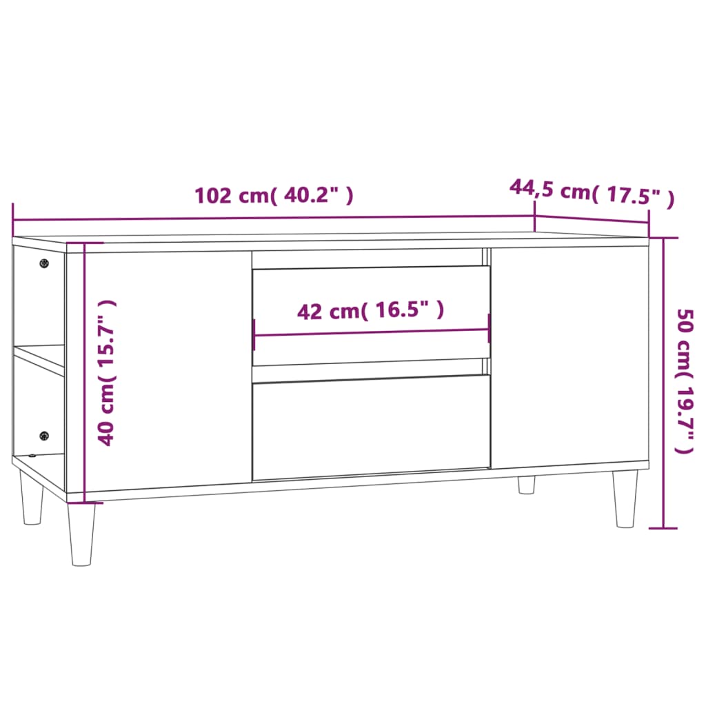 tv-bord 102x44,5x50 cm konstrueret træ hvid