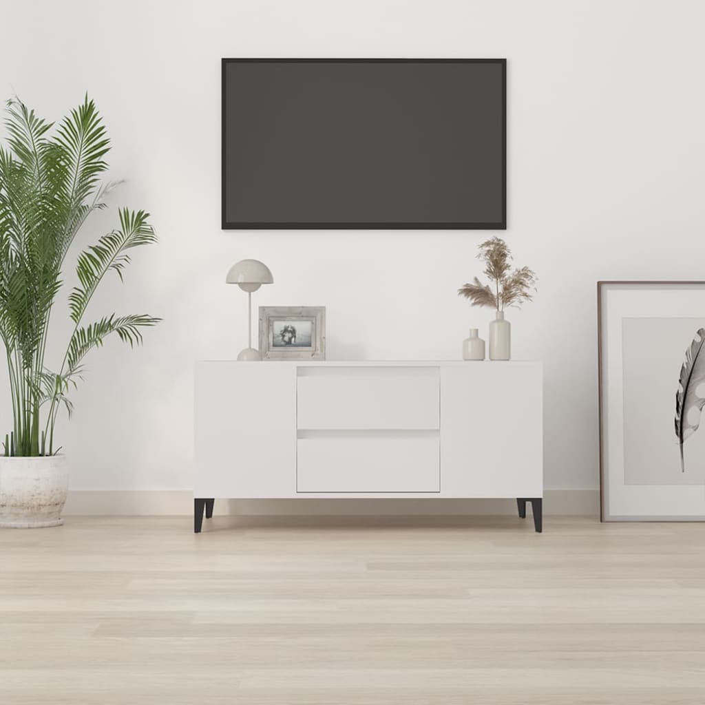 tv-bord 102x44,5x50 cm konstrueret træ hvid