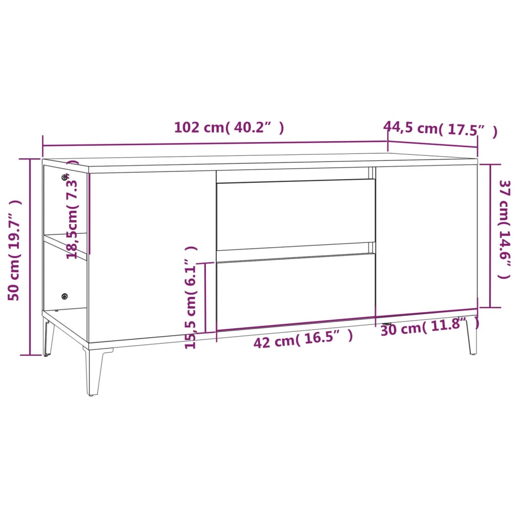 tv-bord 102x44,5x50 cm konstrueret træ hvid