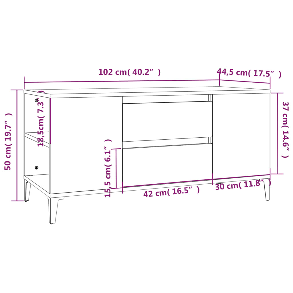 tv-bord 102x44,5x50 cm konstrueret træ hvid højglans