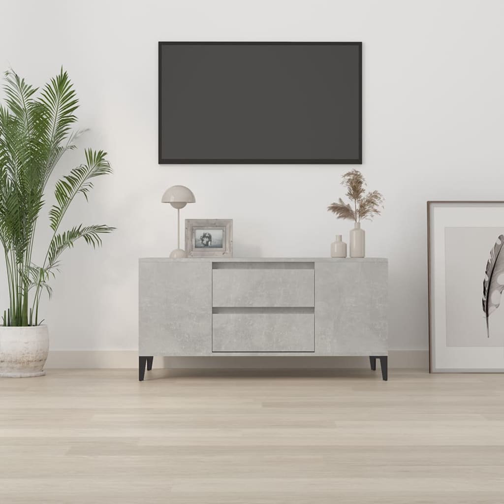 tv-bord 102x44,5x50 cm konstrueret træ betongrå