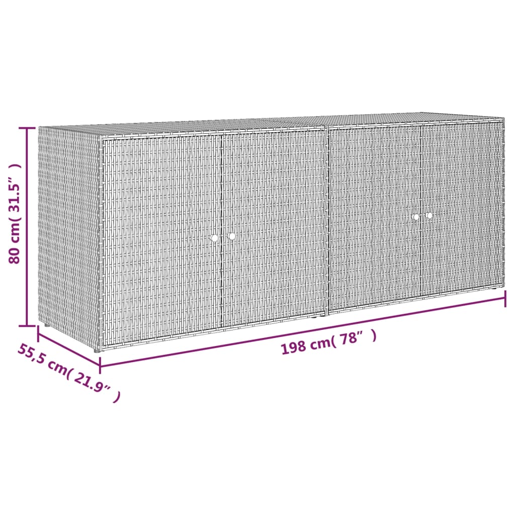 opbevaringsskab til haven 198x55,5x80 cm polyrattan grå