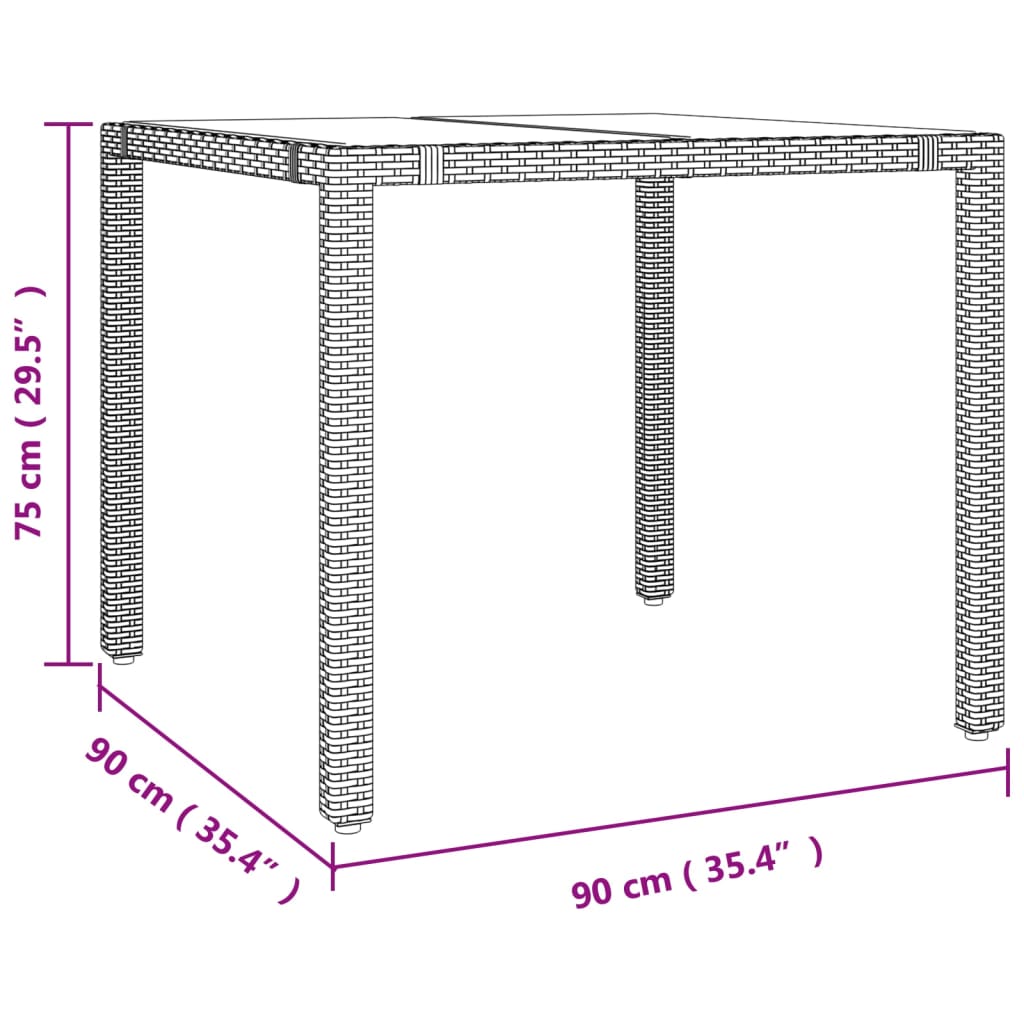 havebord med glasbordplade polyrattan og hærdet glas beige