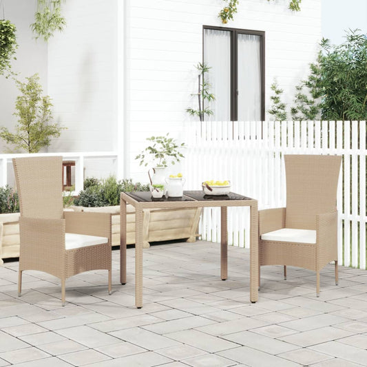 havebord med glasbordplade polyrattan og hærdet glas beige