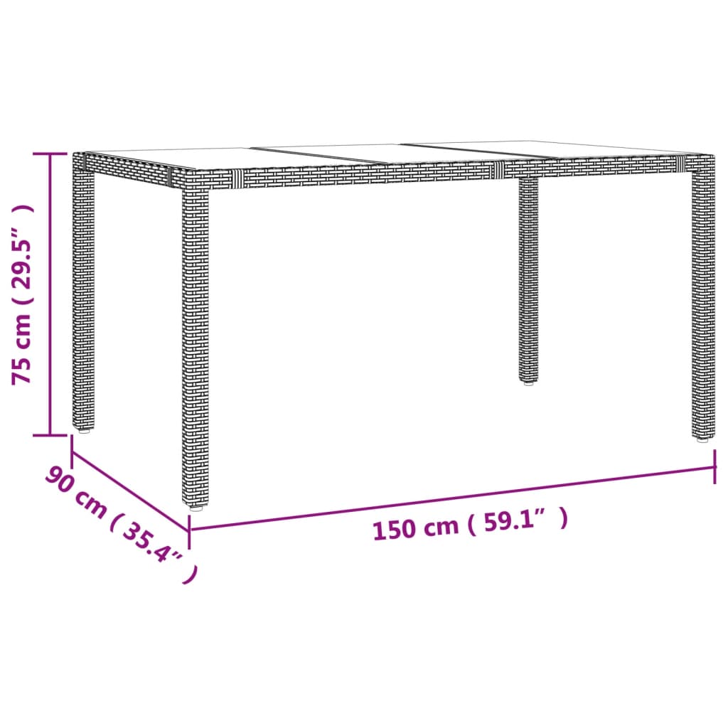 havebord med glasbordplade polyrattan og hærdet glas beige