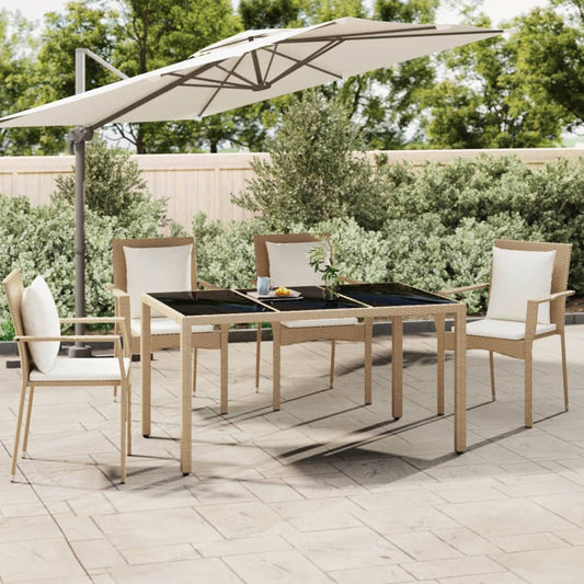 havebord med glasbordplade polyrattan og hærdet glas beige