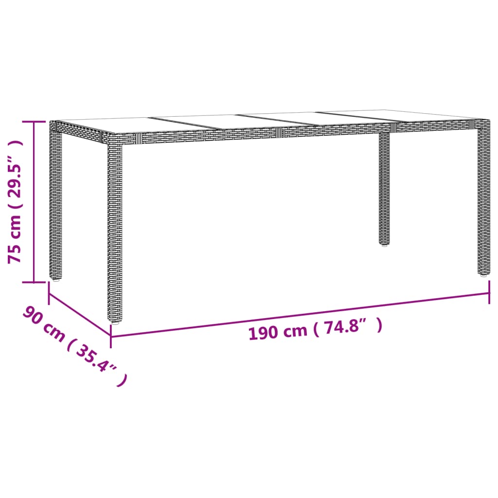 havebord med glasbordplade polyrattan og hærdet glas beige