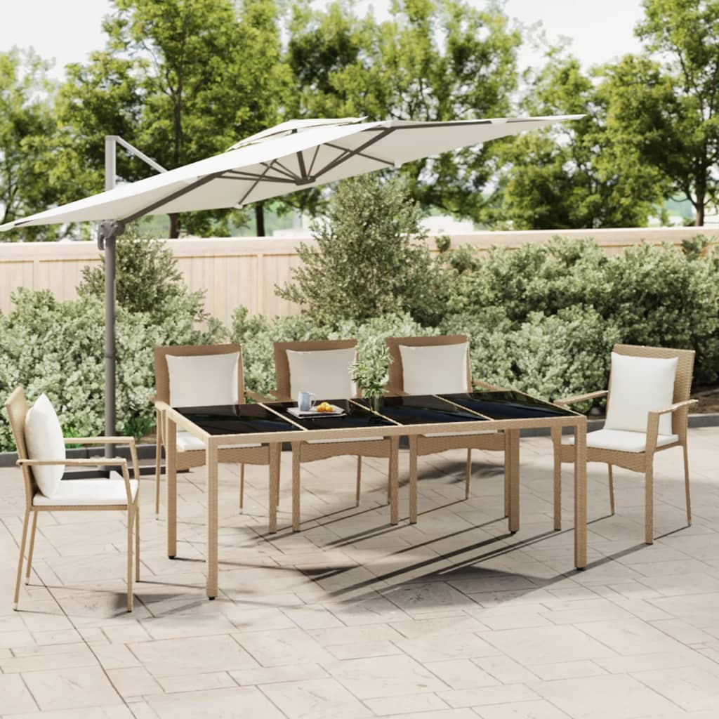 havebord med glasbordplade polyrattan og hærdet glas beige