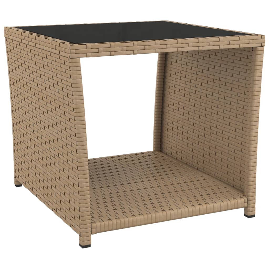 havebord med glasbordplade polyrattan og hærdet glas beige