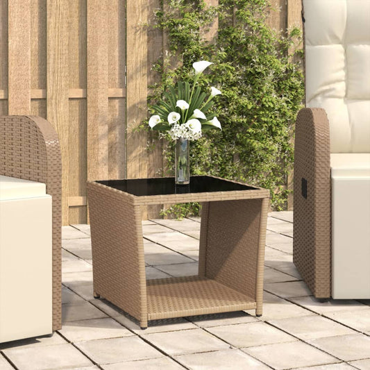 havebord med glasbordplade polyrattan og hærdet glas beige