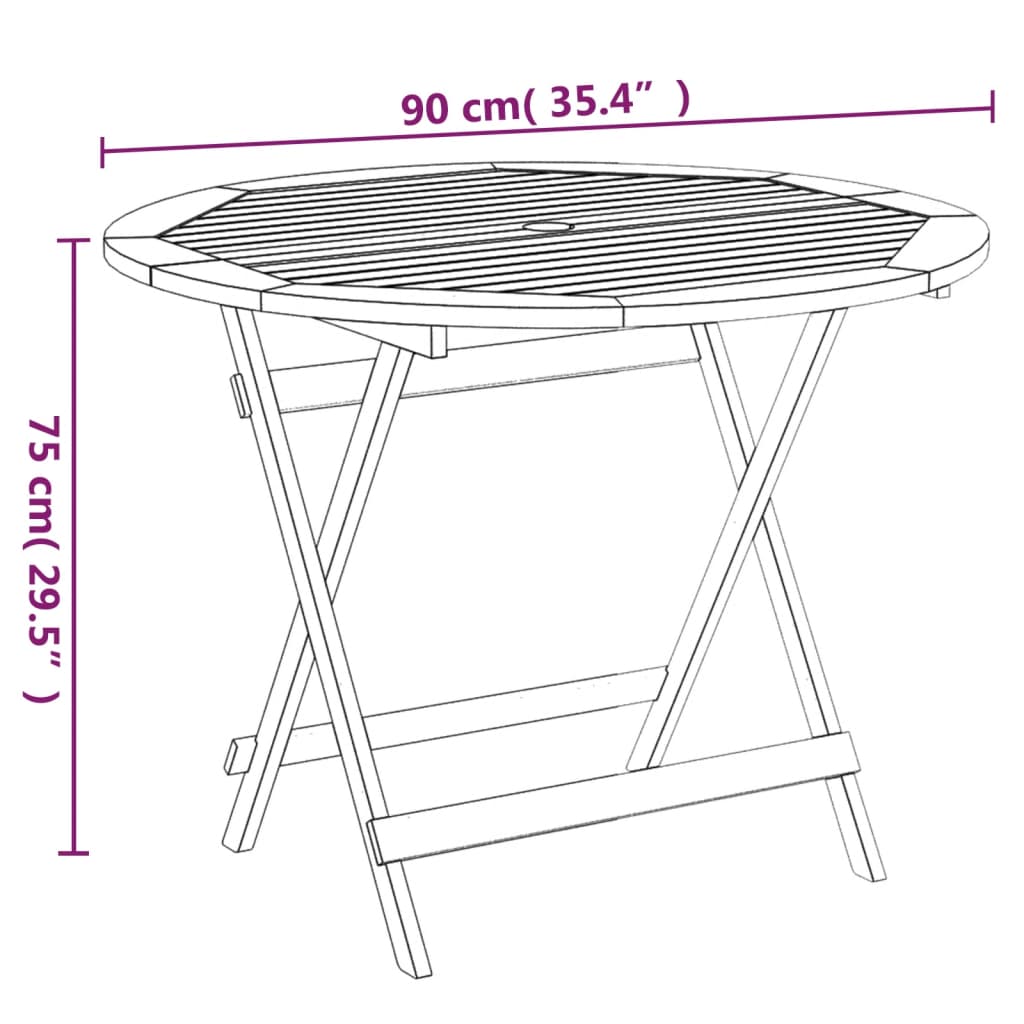 foldbart havebord Ø 90x75 cm massivt akacietræ