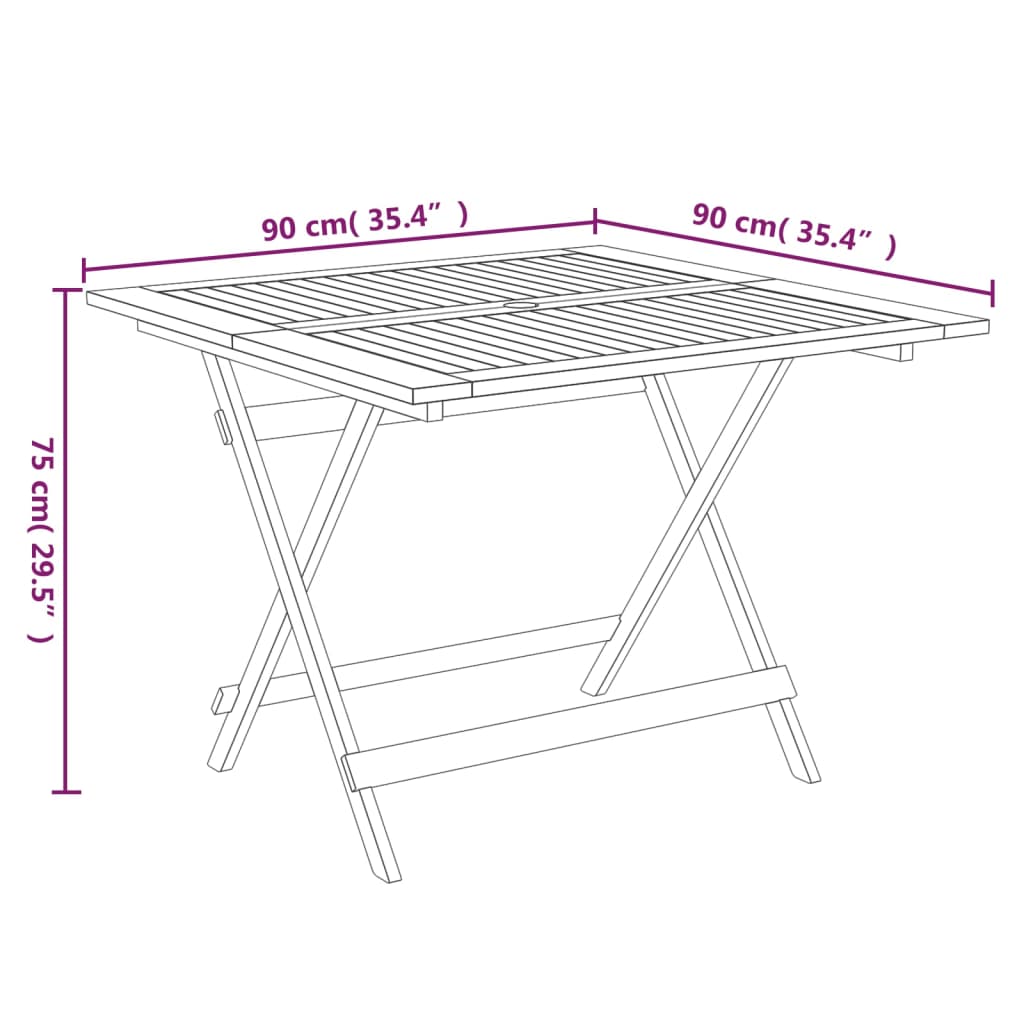 foldbart havebord 90x90x75 cm massivt akacietræ