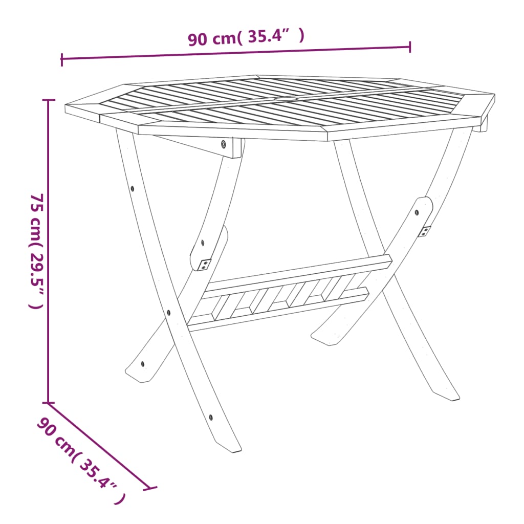 foldbart havebord 90x75 cm massivt akacietræ