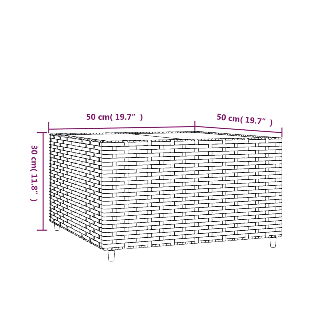 havebord 50x50x30 cm firkantet polyrattan grå