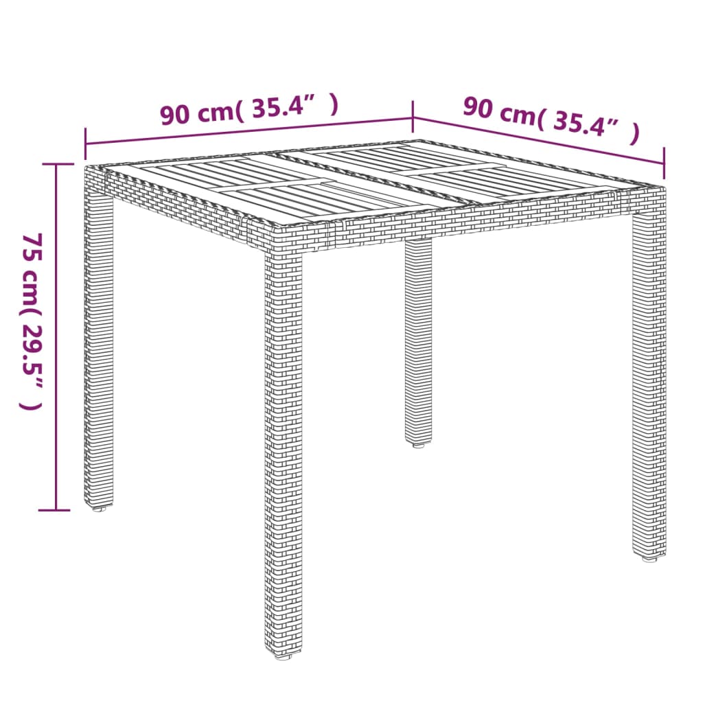 havebord med træplade 90x90x75 cm polyrattan sort