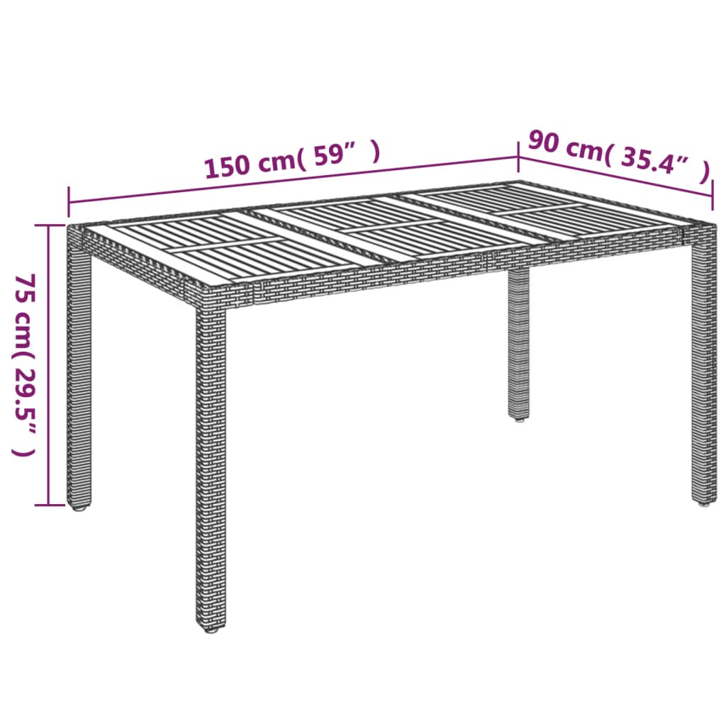 havebord med træplade 150x90x75 cm polyrattan