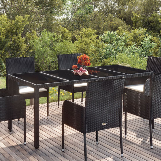 havebord med glastop 150x90x75 cm polyrattan sort