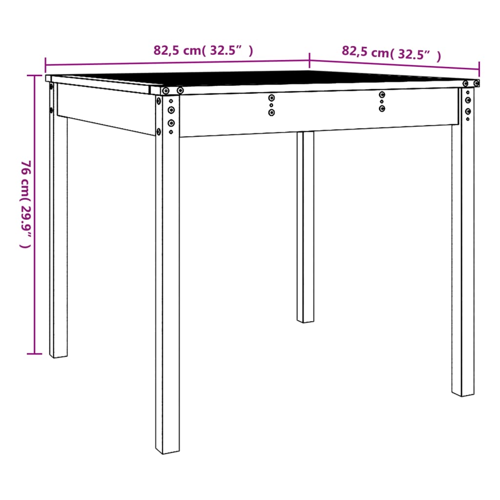 havebord 82,5x82,5x76 cm massivt fyrretræ