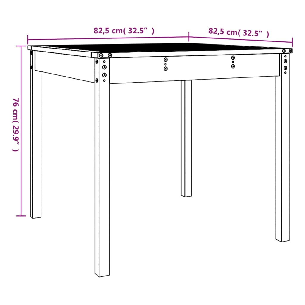 havebord 82,5x82,5x76 cm massivt fyrretræ gyldenbrun