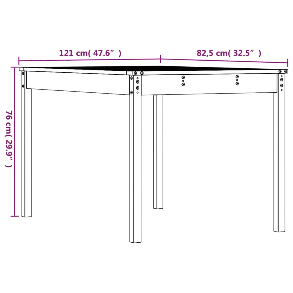 havebord 121x82,5x76 cm massivt fyrretræ