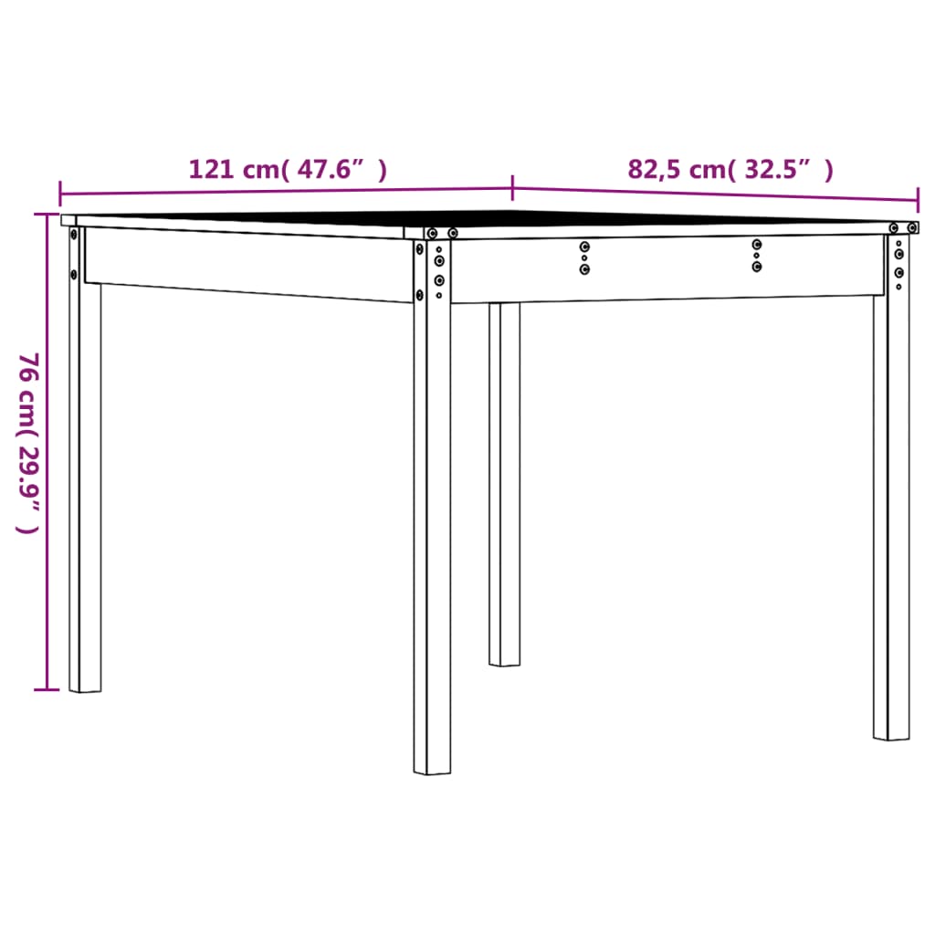 havebord 121x82,5x76 cm massivt fyrretræ grå