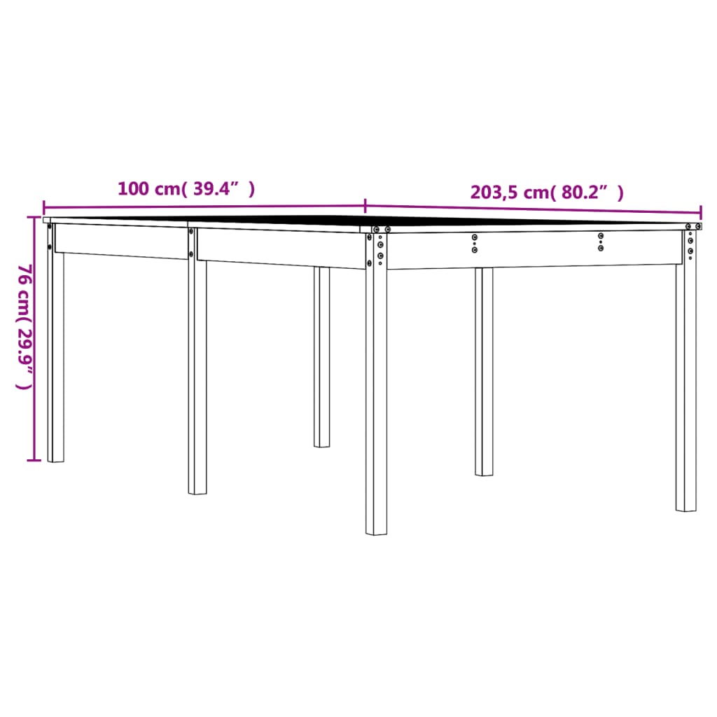 havebord 203,5x100x76 cm massivt fyrretræ hvid