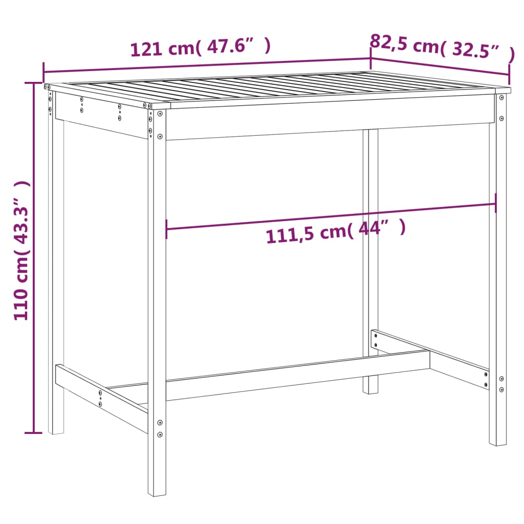 havebord 121x82,5x110 cm massivt douglasgran