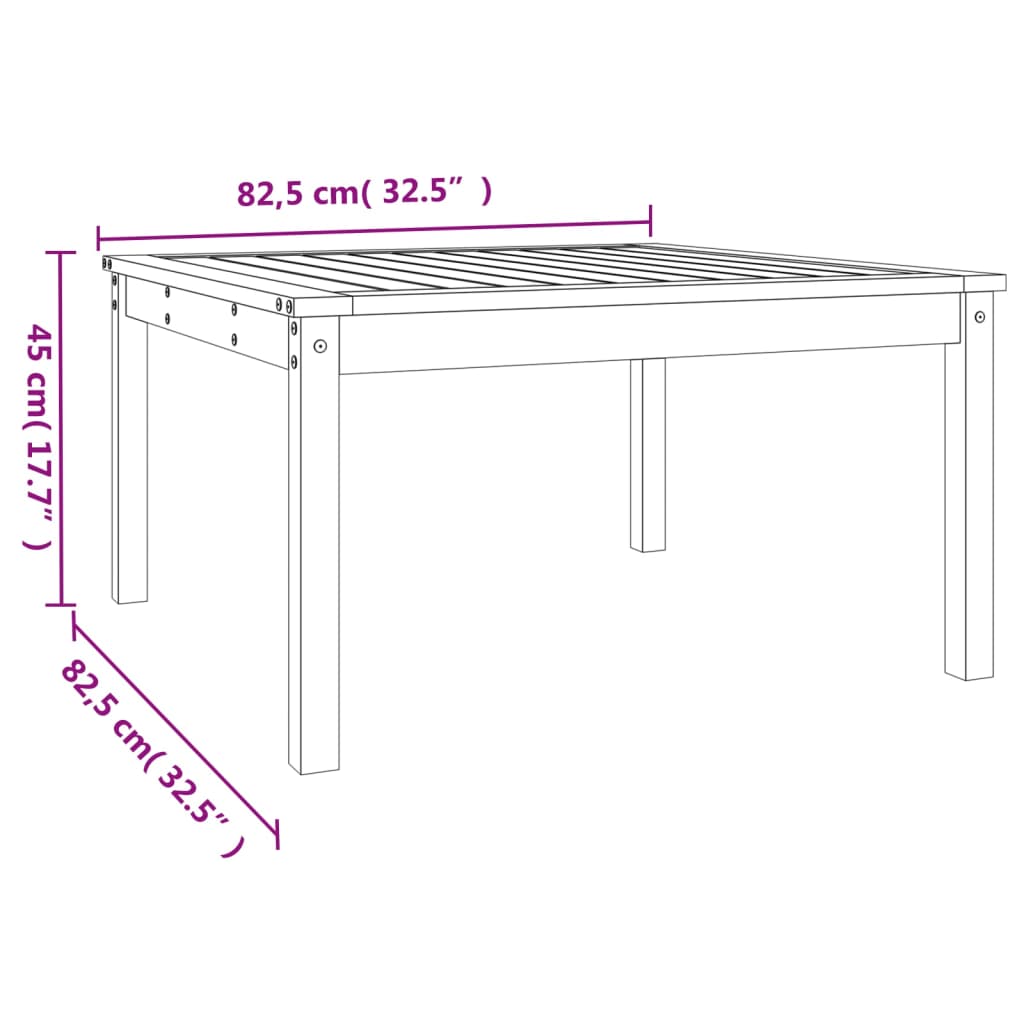 havebord 82,5x82,5x45 cm massivt fyrretræ