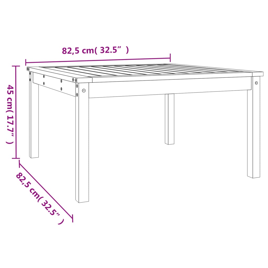 havebord 82,5x82,5x45 cm massivt fyrretræ hvid