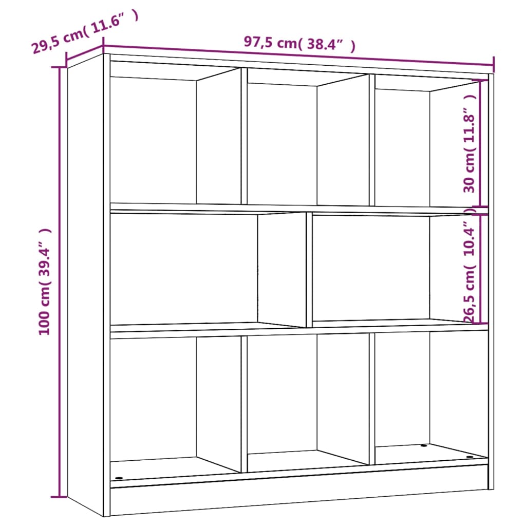 bogreol 97,5x29,5x100 cm konstrueret træ røget egetræ