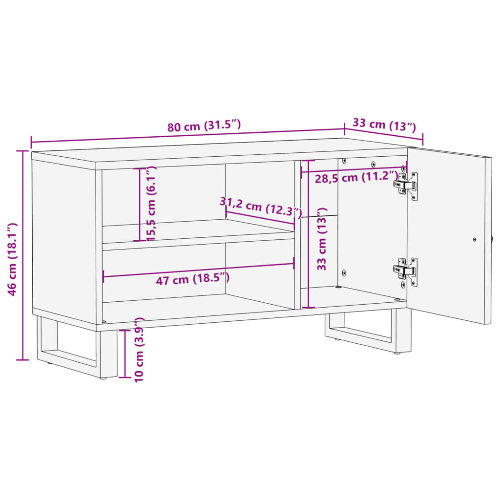 tv-bord 80x33x46 cm massivt genbrugstræ og konstrueret træ