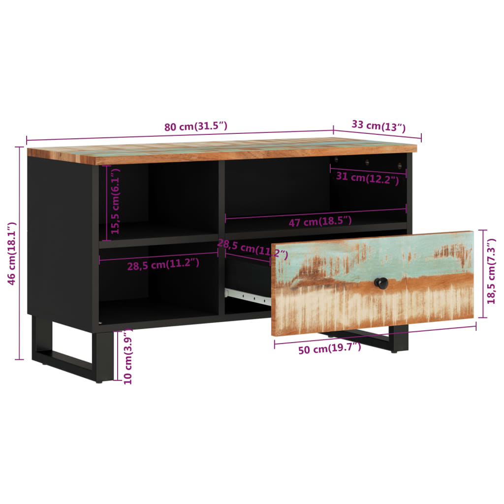 tv-bord 80x33x46 cm massivt genbrugstræ og konstrueret træ