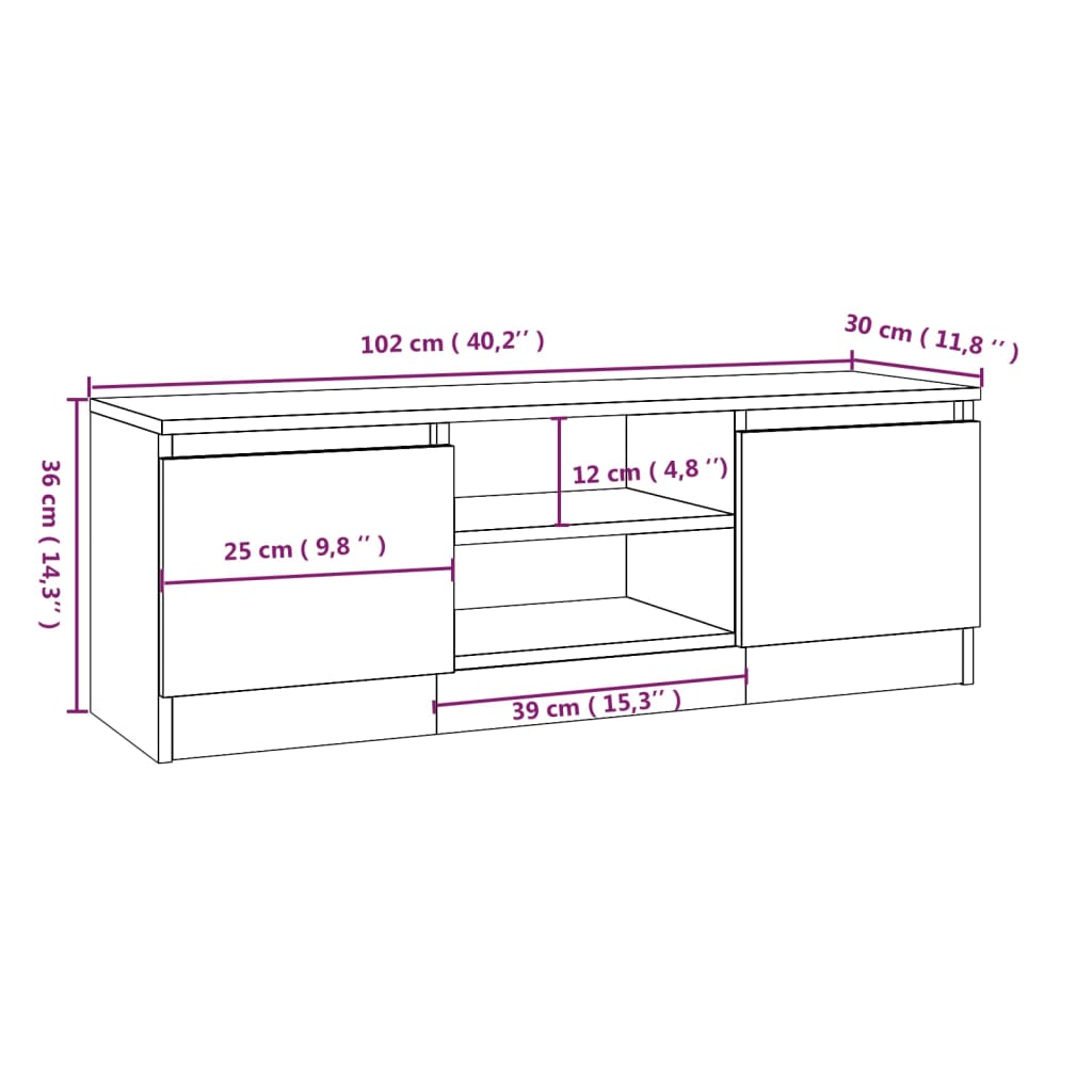 tv-bord med låge 102x30x36 cm røget egetræsfarve