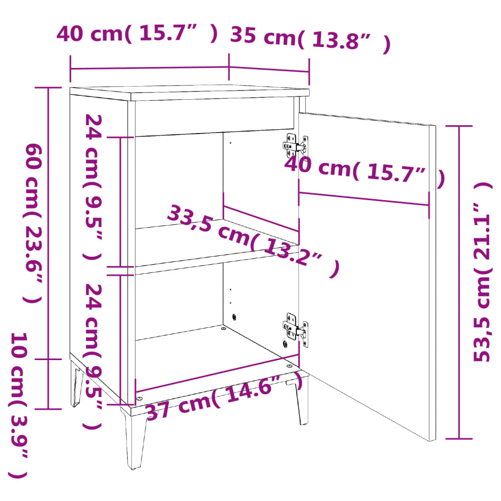 sengeborde 2 stk. 40x35x70 cm konstrueret træ sonoma-eg