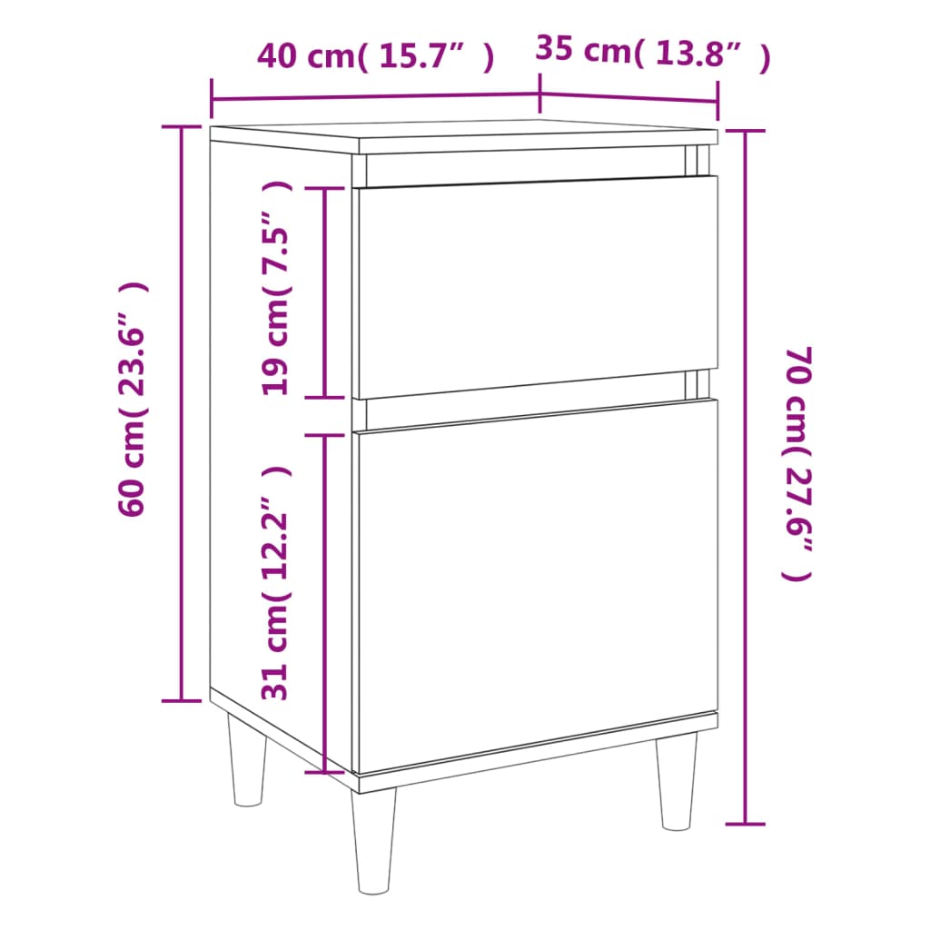 sengeborde 2 stk. 40x35x70 cm sort