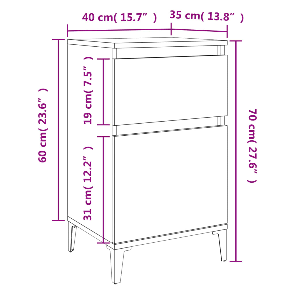 sengebord 40x35x70 cm sort