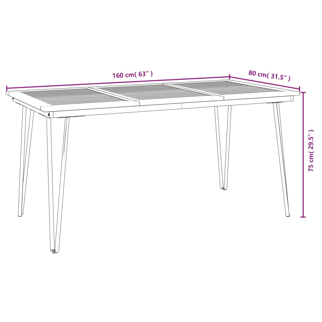 havebord med hairpin-bordben 160x80x75 cm massivt akacietræ