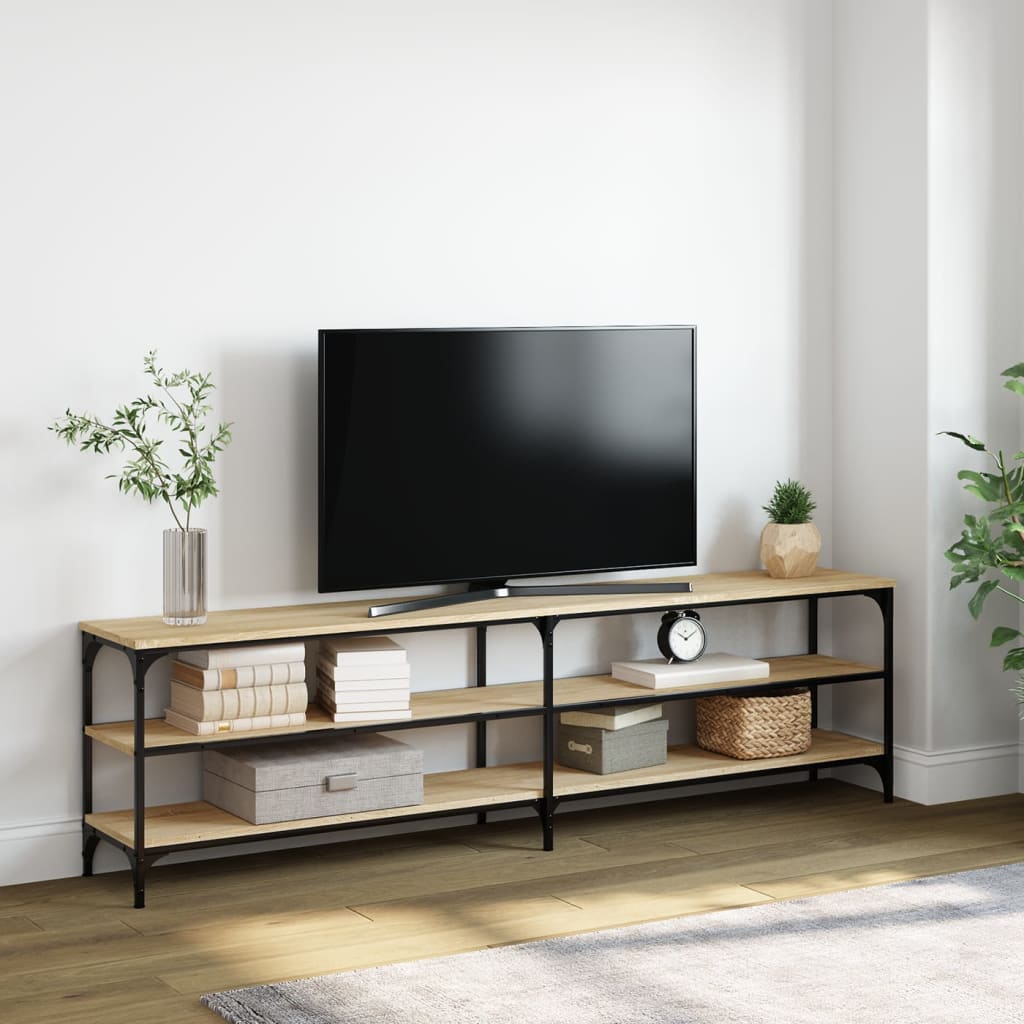 tv-bord 180x30x50 cm konstrueret træ og metal sonoma-eg