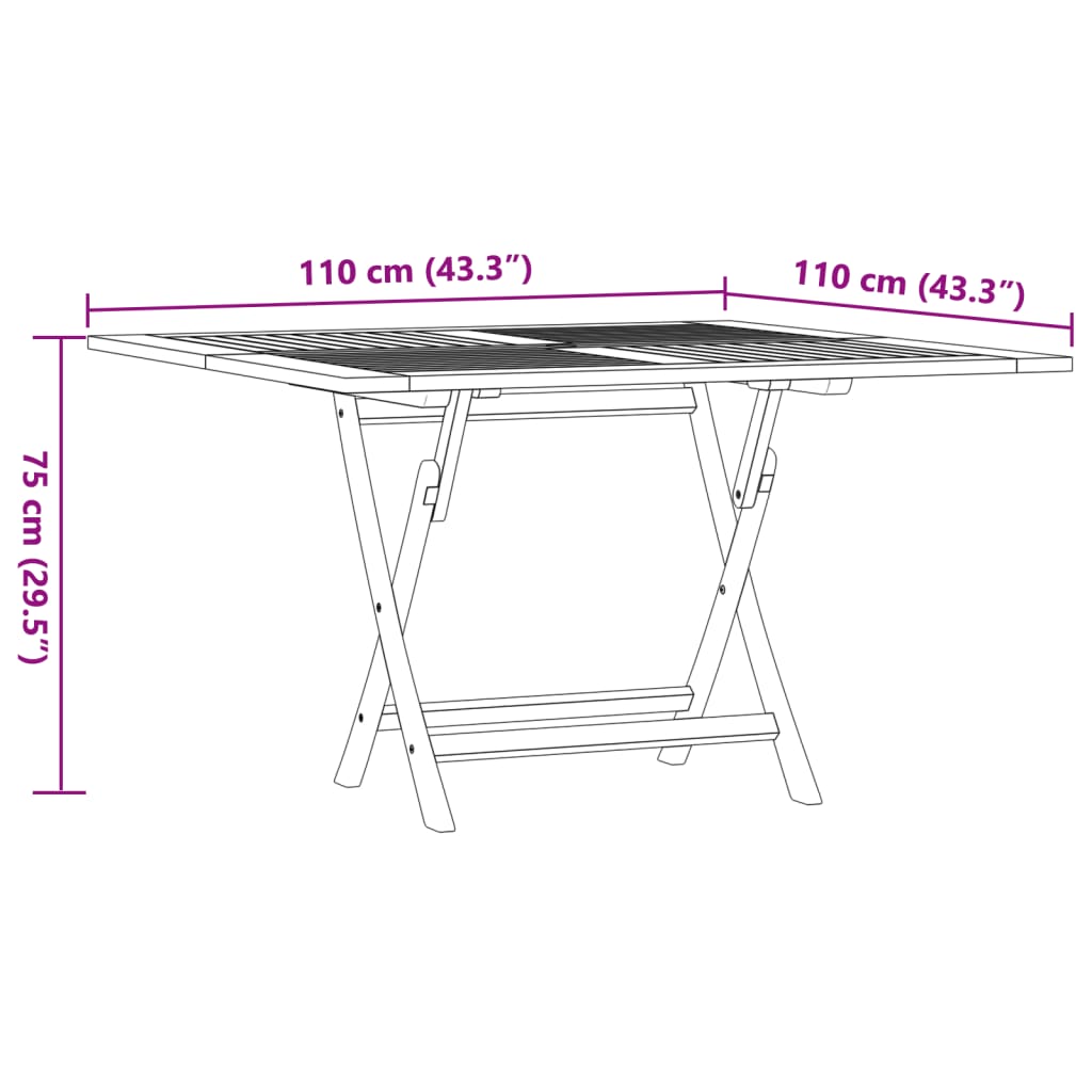 foldbart havebord 110x110x75 cm massivt teaktræ