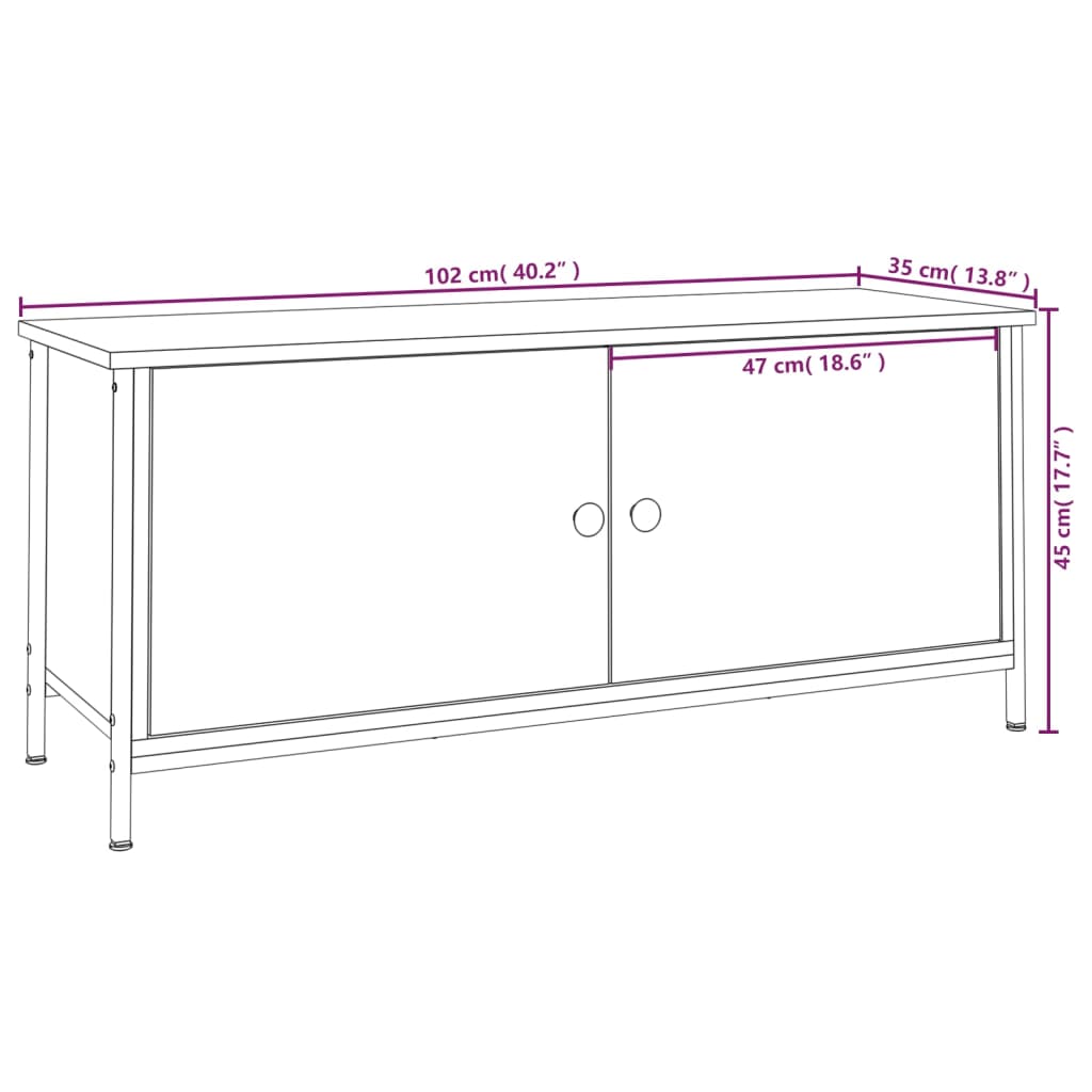 tv-bord med låger 102x35x45 cm konstrueret træ sort