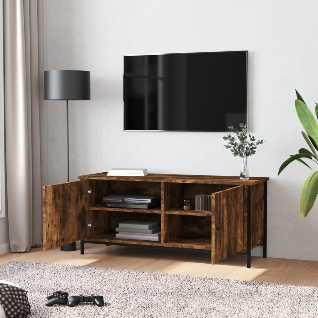 tv-bord med låger 102x35x45 cm konstrueret træ røget egetræ